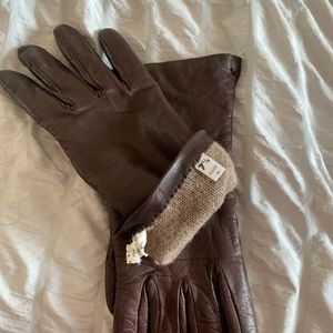 Brown cashmere and leather gloves